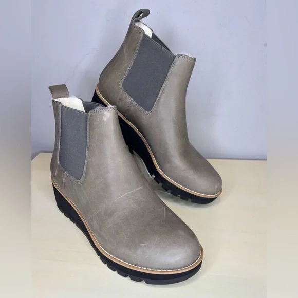 Eileen Fisher Women's Gray Leather Chelsea Wedge Fur Lined Bootie 8.5 - Picture 2 of 6